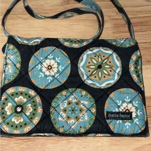 Bella Taylor Quilted Crossbody Bag - Blue and Green Medallion Pattern